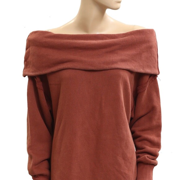 Free People Off Chill Sweatshirt Tunic Top Off Shoulder Longline Fit S 283632 - Picture 5 of 8